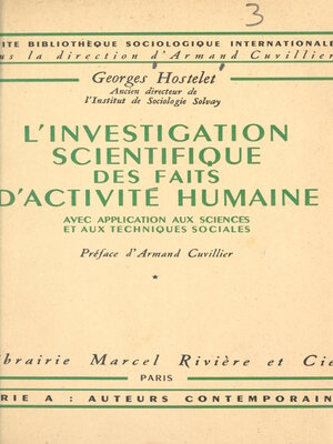 cover image of L'investigation scientifique des faits d'activité humaine